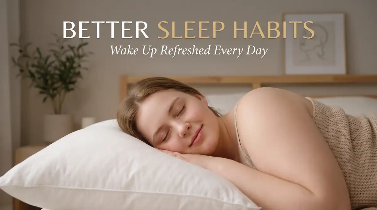 A peaceful woman with a round face sleeping soundly to illustrate how to build a simple daily habit for better sleep quality.