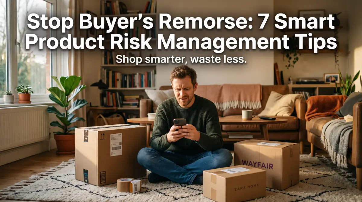 A person reviews product listings on a laptop, representing smart risk management tips before buying an untested product.