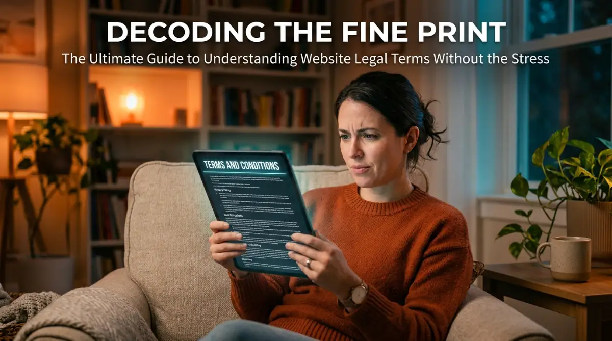 A professional guide explaining how to read and understand website terms of service and privacy policies to keep your data safe.