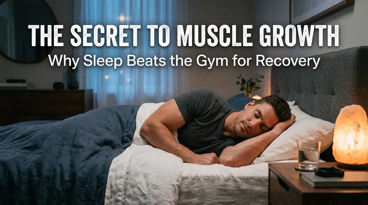 A realistic photo showing a fit man sleeping deeply to emphasize why quality sleep is essential for physical recovery and muscle growth.
